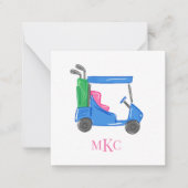 Preppy Monogram Blauw Gepersonaliseerde Golfkar Notitiekaartje (Voorkant)