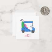 Preppy Monogram Blauw Gepersonaliseerde Golfkar Notitiekaartje (Voorkant / Achterkant in situ)