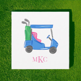 Preppy Monogram Blauw Gepersonaliseerde Golfkar Notitiekaartje