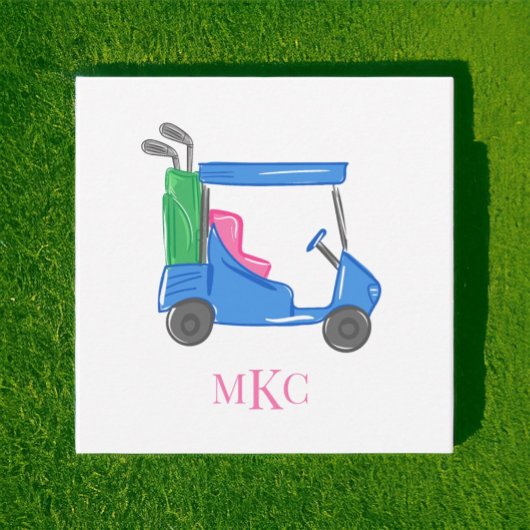 Preppy Monogram Blauw Gepersonaliseerde Golfkar Notitiekaartje
