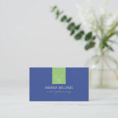 Preppy Monogram Blauw Wit Groen Professioneel Visitekaartje (Staand voorkant)
