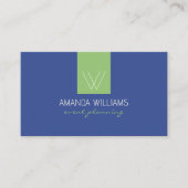 Preppy Monogram Blauw Wit Groen Professioneel Visitekaartje (Voorkant)