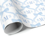 Preppy Monogram Blauwe Strikken Baby Jongen  Cadeaupapier<br><div class="desc">Dit charmante cadeauverpakkingsontwerp bevat een met de hand geschilderde blauwe waterverf strik 3-letter monogram die je kunt personaliseren met de initialen van de gelukkige ontvanger.</div>