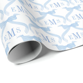 Preppy Monogram Blauwe Strikken Baby Jongen  Cadeaupapier