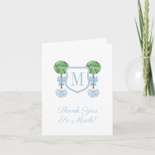 Preppy Monogram Bleek Blue Boy Baby shower Party Bedankkaart (Voorkant)