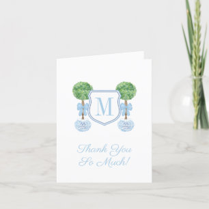 Preppy Monogram Bleek Blue Boy Baby shower Party Bedankkaart