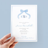 Preppy Monogram Blue Bow Boy Baby shower Party Kaart