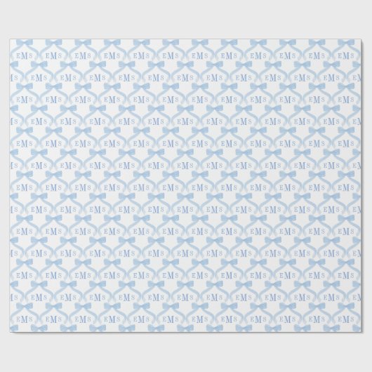 Preppy Monogram Blue Bows Baby Boy Cadeaupapier (Vlak)