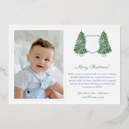 Preppy Monogram Blue Prettige feestdagen Silver (Voorkant)