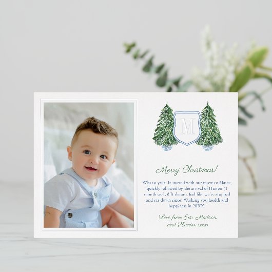 Preppy Monogram Blue Prettige feestdagen Silver (Staand Voorkant)