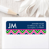 Preppy Monogram Chevron Retouradreslabel - Blauw Etiket (Insitu)