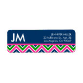 Preppy Monogram Chevron Retouradreslabel - Blauw Etiket (Voorkant)