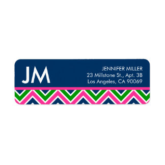 Preppy Monogram Chevron Retouradreslabel - Blauw Etiket