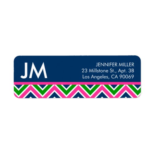 Preppy Monogram Chevron Retouradreslabel - Blauw Etiket (Voorkant)