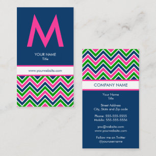 Preppy Monogram Chevron Visitekaartje - Roze/marin