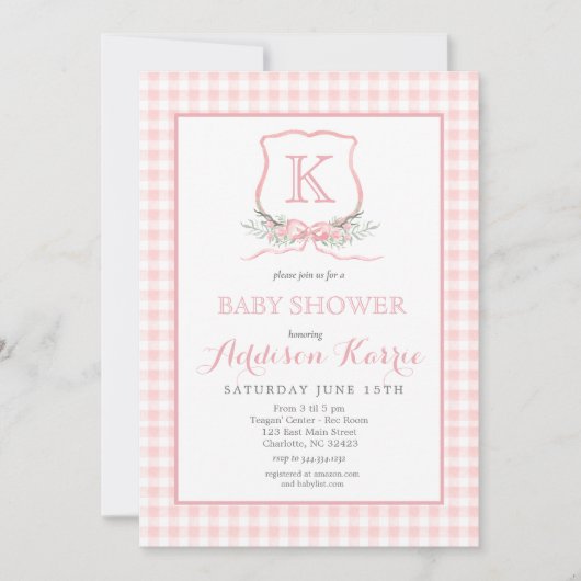 Preppy Monogram Crest Baby shower Uitnodiging (Voorkant)