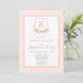 Preppy Monogram Crest Baby shower Uitnodiging (Staand voorkant)