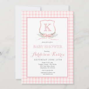 Preppy Monogram Crest Baby shower Uitnodiging