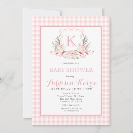 Preppy Monogram Crest Baby shower Uitnodiging (Voorkant)