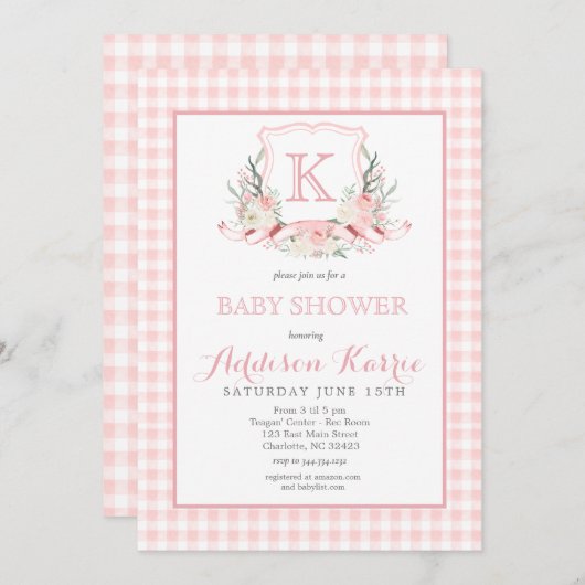 Preppy Monogram Crest Baby shower Uitnodiging (Voorkant / Achterkant)