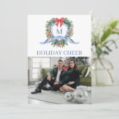 Preppy Monogram Crest Vakantie Fotokaart Feestdagenkaart (Staand voorkant)