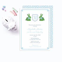 Preppy Monogram een Bunny Boy Baby shower party Kaart
