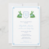 Preppy Monogram een Bunny Boy Baby shower party Kaart (Voorkant)