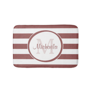 Preppy Monogram en Broad Rosy Brown Stripes Badmat