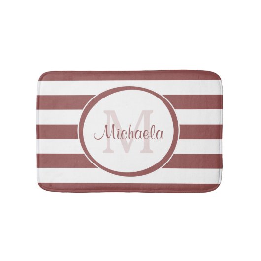 Preppy Monogram en Broad Rosy Brown Stripes Badmat (Voorkant)