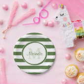 Preppy Monogram en Chunky Treetop Green Stripes Papieren Bordje (Feest)