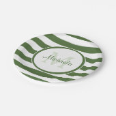 Preppy Monogram en Chunky Treetop Green Stripes Papieren Bordje (Gekanteld)