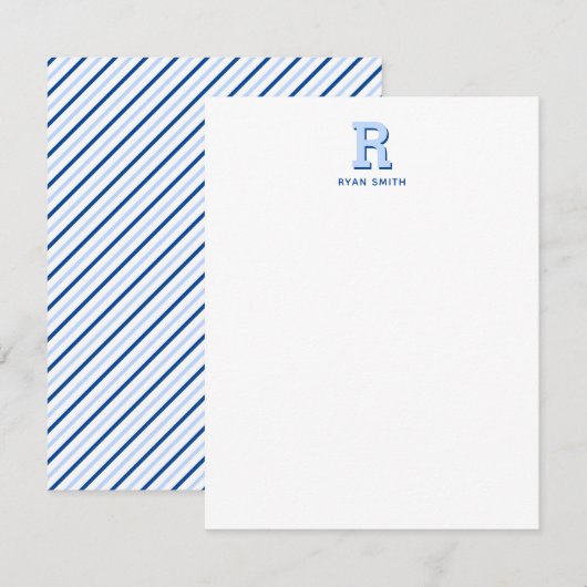 Preppy Monogram en Streep Notitiekaart Notitiekaartje (Voorkant / Achterkant)