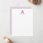 Preppy Monogram en Stripe Note Card Notitiekaartje (Voorkant / Achterkant in situ)