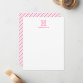 Preppy Monogram en Stripe Notitiekaartje (Voorkant / Achterkant in situ)