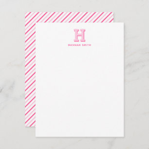 Preppy Monogram en Stripe Notitiekaartje