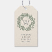 Preppy Monogram Gift Label met Sage Green Krans Cadeaulabel (Voorkant)