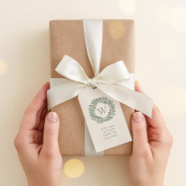 Preppy Monogram Gift Label met Sage Green Krans Cadeaulabel