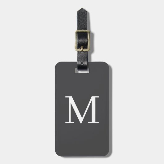 Preppy Monogram Initiaal Aangepaste Letter Grijs Bagagelabel (Voorkant verticaal)