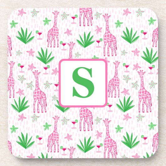 Preppy Monogram Mini Giraffes Cosmopolitans Bloeme Bier Onderzetter (Voorkant)