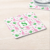 Preppy Monogram Mini Giraffes Cosmopolitans Grass Kartonnen Onderzetters (Schuin)