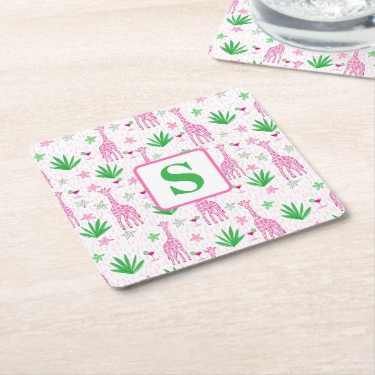 Preppy Monogram Mini Giraffes Cosmopolitans Grass Kartonnen Onderzetters (Schuin)