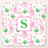 Preppy Monogram Mini Giraffes Cosmopolitans Grass Kartonnen Onderzetters (Voorkant)