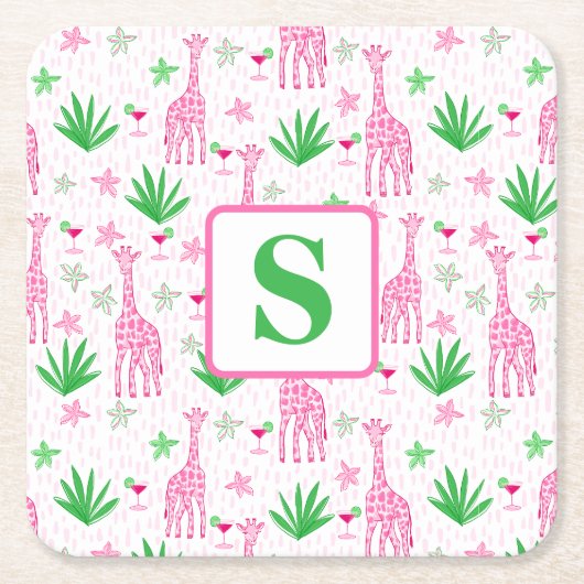 Preppy Monogram Mini Giraffes Cosmopolitans Grass Kartonnen Onderzetters (Voorkant)