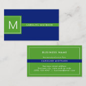 Preppy Monogram Navy Blue en Green Professional Visitekaartje (Voorkant / Achterkant)