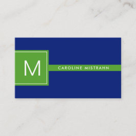Preppy Monogram Navyblauw en Groen Professioneel Visitekaartje