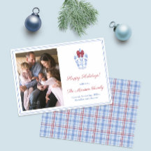 Preppy Monogram Red Bow Familie Kerstfoto