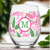 Preppy Monogram Roze Alligator Wijn Wijnglas Zonder Voet