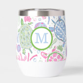 Preppy Monogram Roze Blauw Zee Schildpadden (Achterkant)