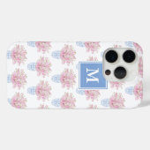 Preppy Monogram Roze Bloemen Blauw Wit Ginger Jar Case-Mate iPhone Case (Achterkant (horizontaal))