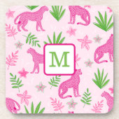 Preppy Monogram Roze Cheetah Roze Achtergrond Bier Onderzetter (Voorkant)